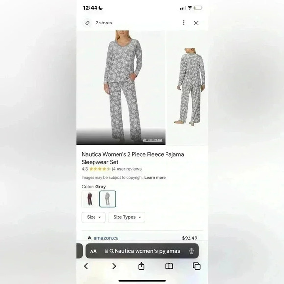 Nautica women’s cosy fleece pyjamas, 2 pants pockets, front  tie on pyjama pants - Picture 6 of 6